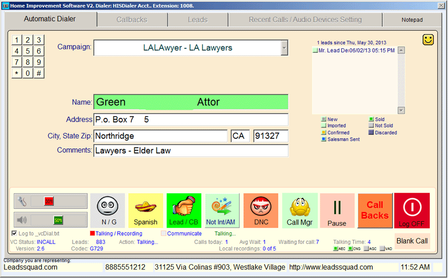 MyAnt's Predictive Dialer User Interface